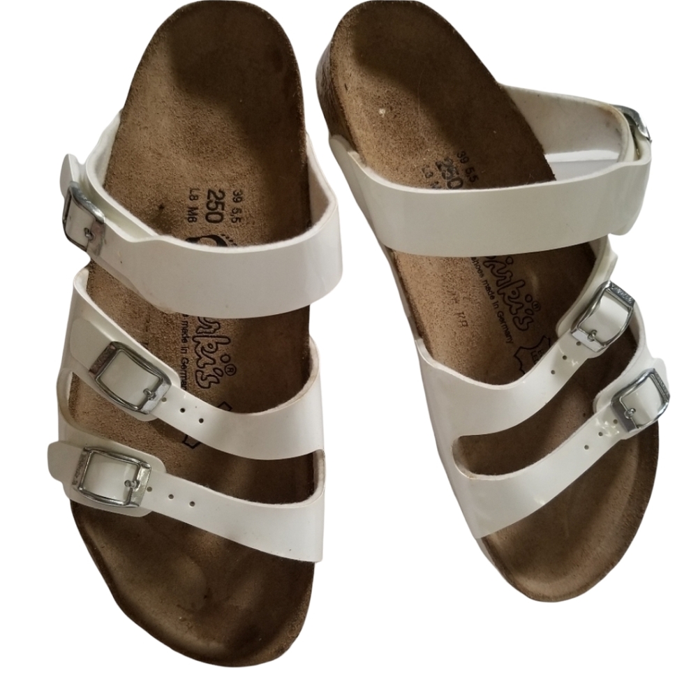 - Birkenstocks Florida White 3 Strap Patent Sandals - Picture 3 of 9